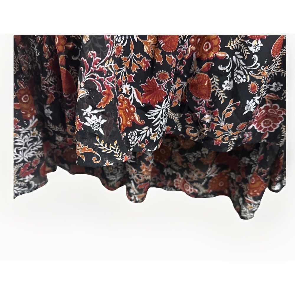 Cloth And Portrait Dress L Floral Fall Sleeveless Hi Low Maxi rust Black Slip - Picture 5 of 9